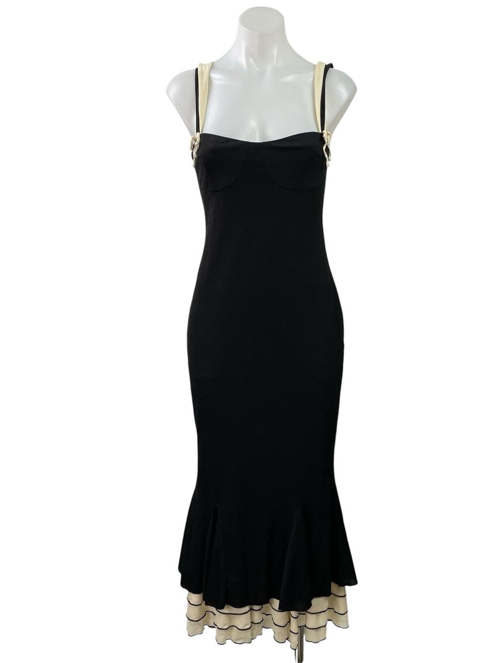 Rihoas Black Sleeveless Cami Ruffle Bustier Mermaid Bodycon Maxi Dress Size S